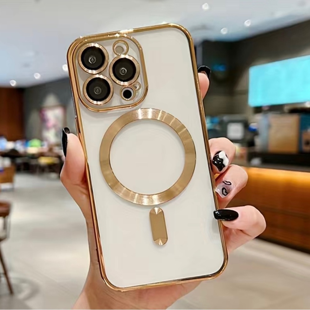 IPhone 15 Pro MAX GOLD Glitter Mag Safe Magnetic Plating Case Cover NEW